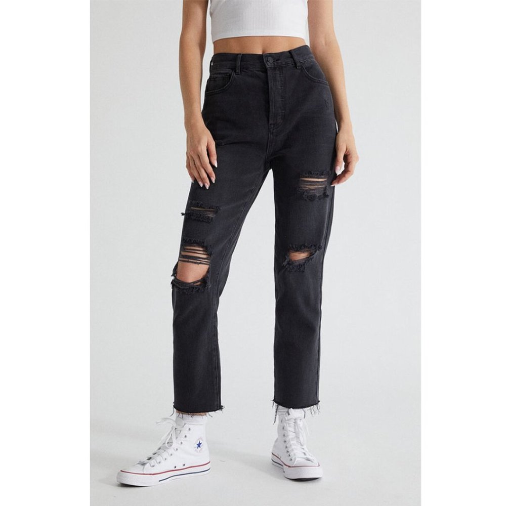 Pacsun High Rise Straight Jeans Ripped Distressed Denim Jean Washed Black 26